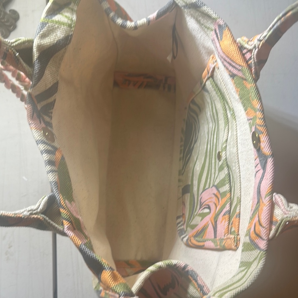 Vince Camuto Floral Canvas Tote Bag - Pink and Green - Picture 3 of 5